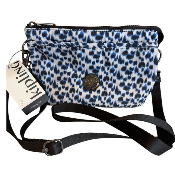 Kipling Curious Leopard Animal Print Crossbody Bag Blue - Picture 1 of 5